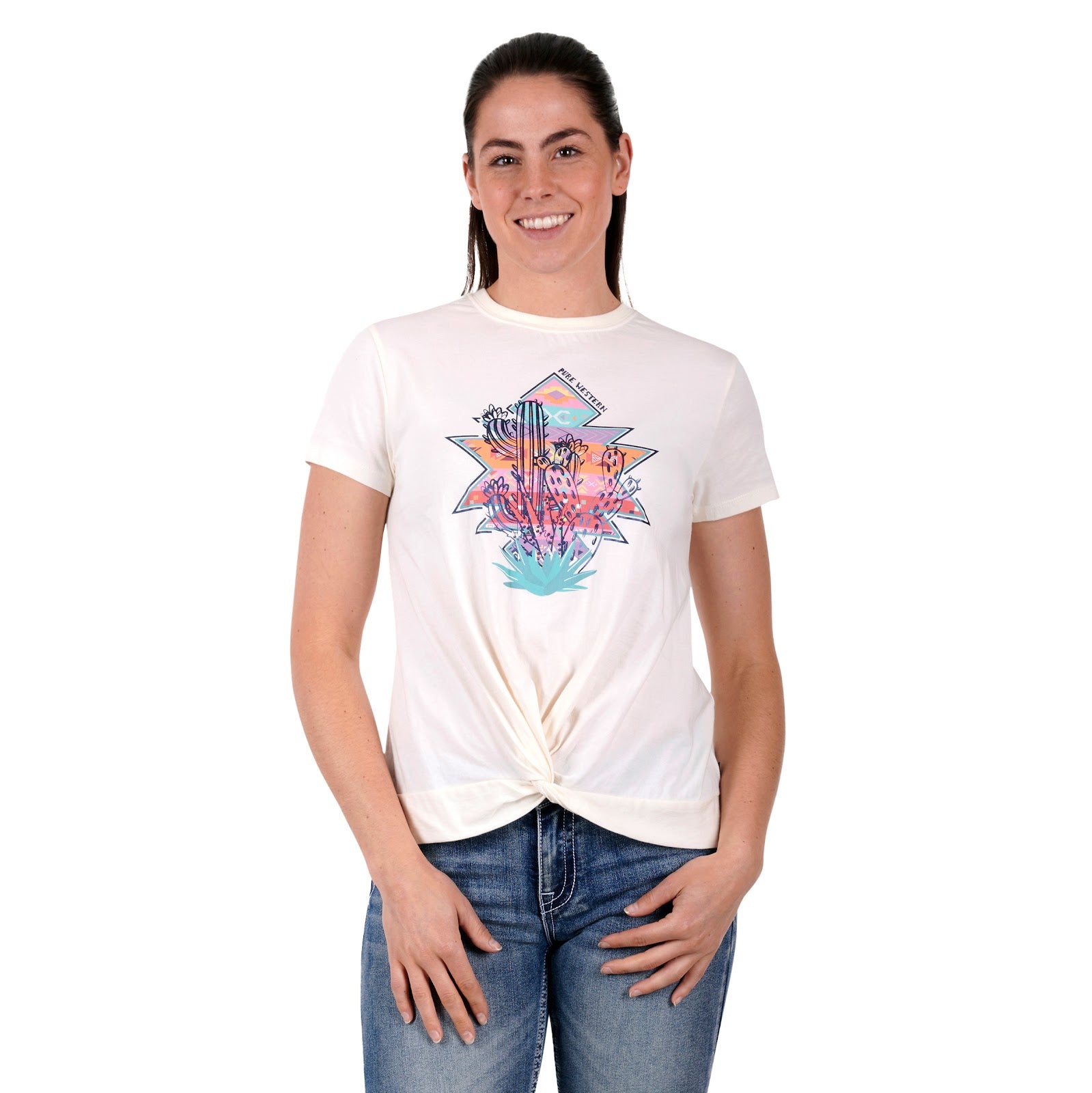C-Pure Western Womens Elora Short Sleeve Tee(Ivory10%