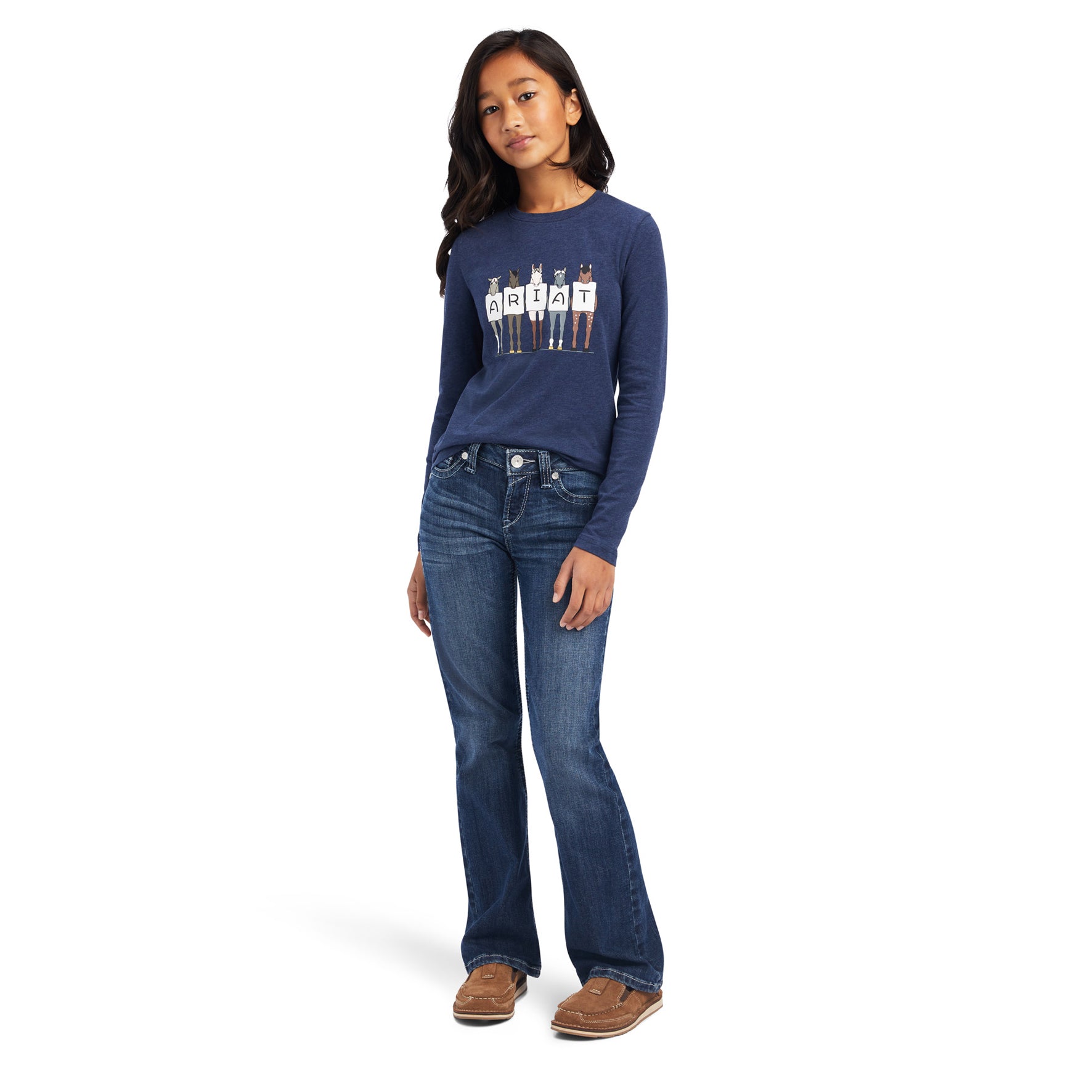 C-Ariat Kids Fan Club Long Sleeve Shirt(XS Navy)%
