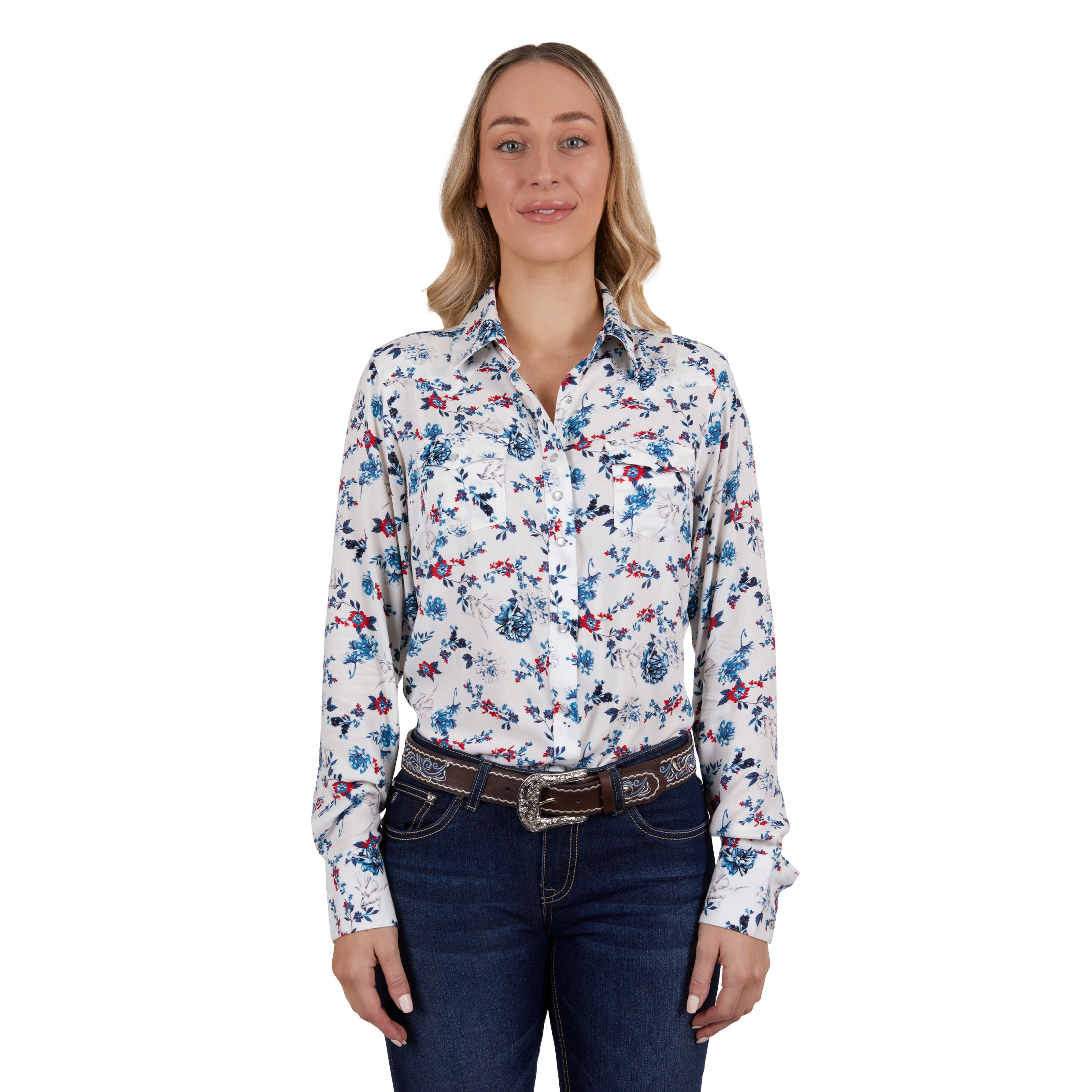 Pure Western Wms Flora LSShirt % Multi / 10