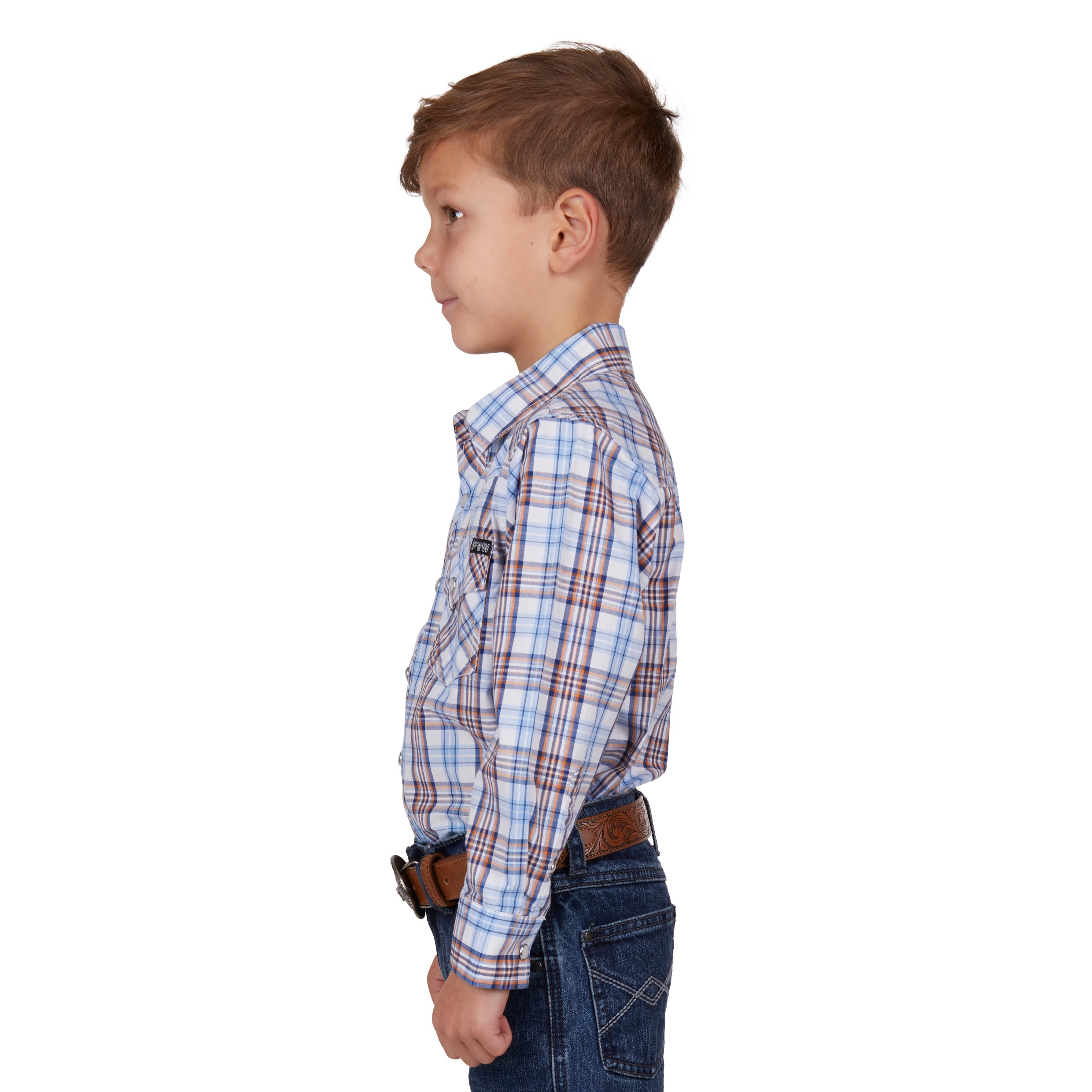 Pure Western Boys Lucas LSShirt % White/Blue / 10