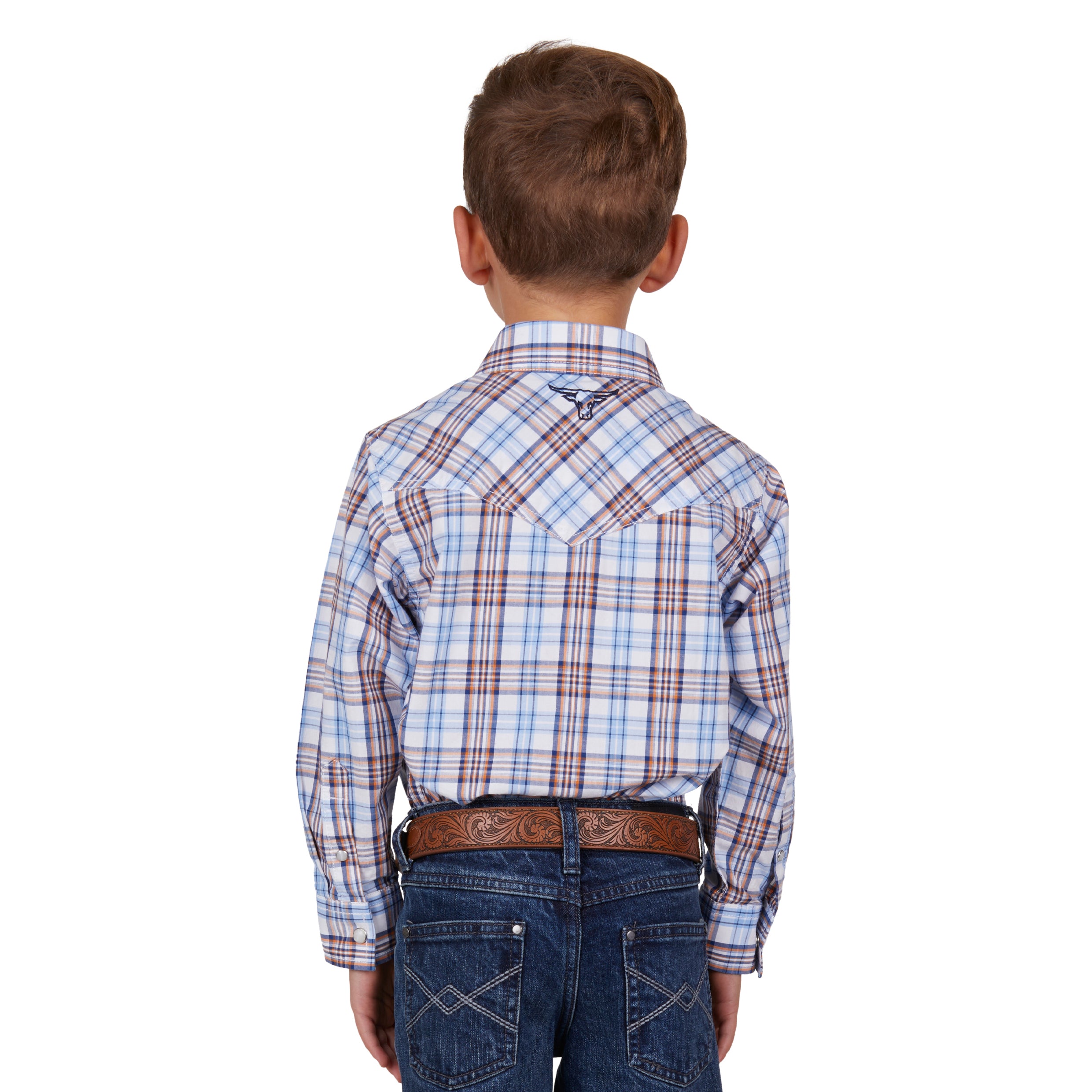 Pure Western Boys Lucas LSShirt % White/Blue / 10