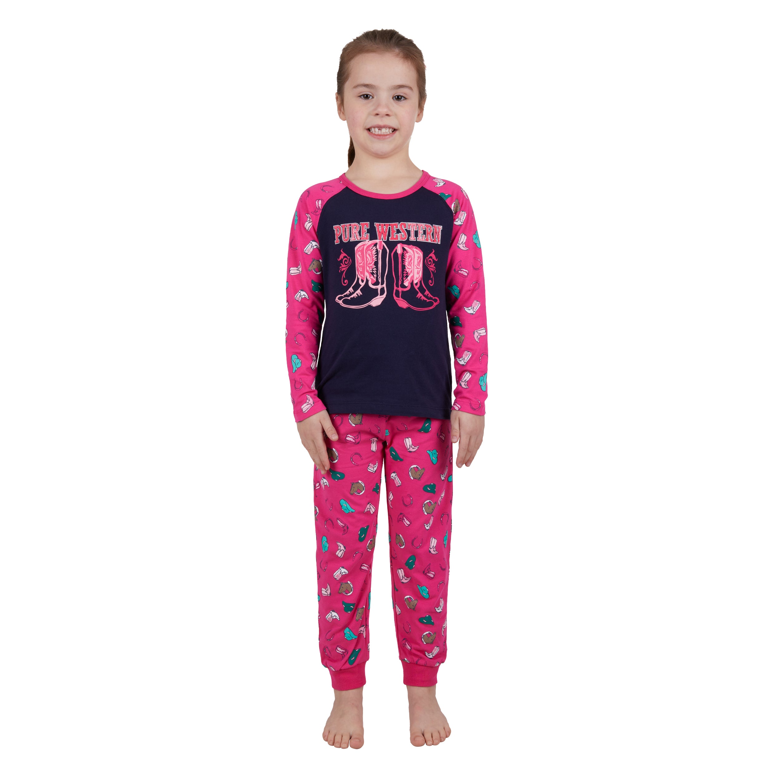 Pure Western Girls Boots PJs % Pink/Navy / 10