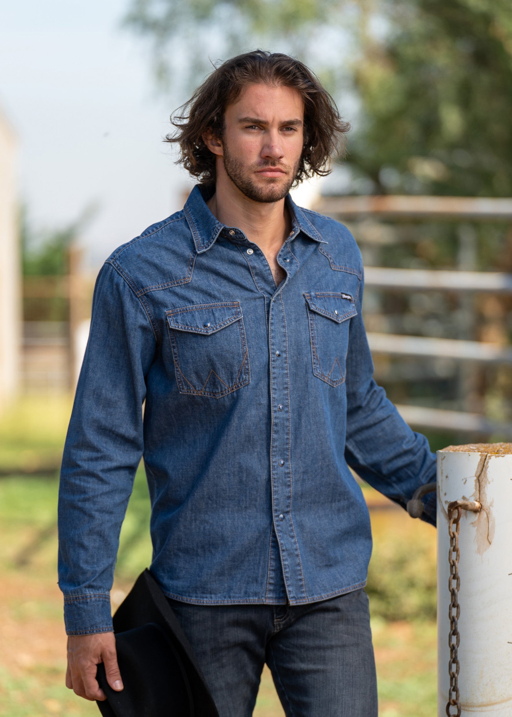 Wrangler Jay Denim Western LS Denim / 3X Large
