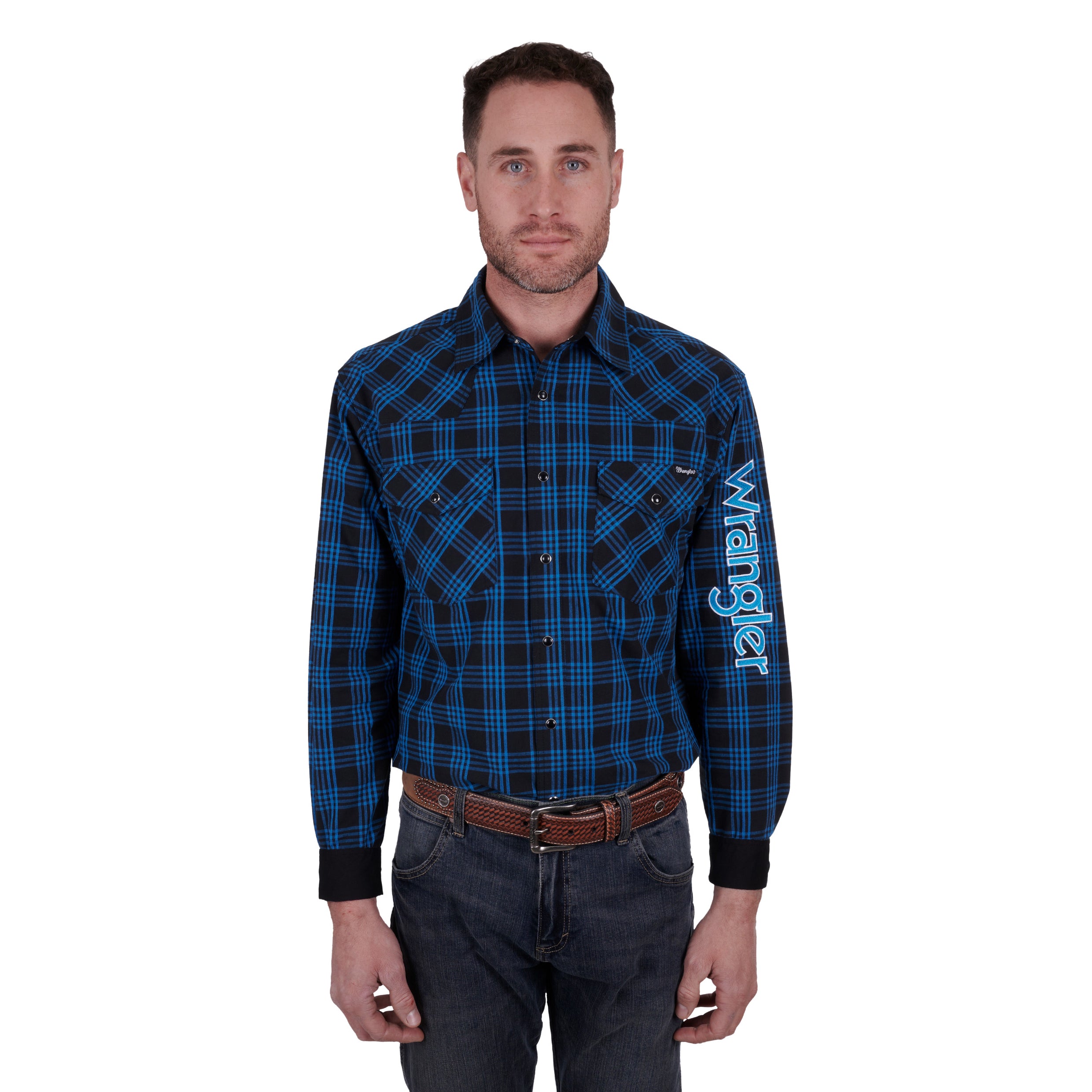 Wrangler Mens Betts Logo Shirt % Blue/RBlue / Large