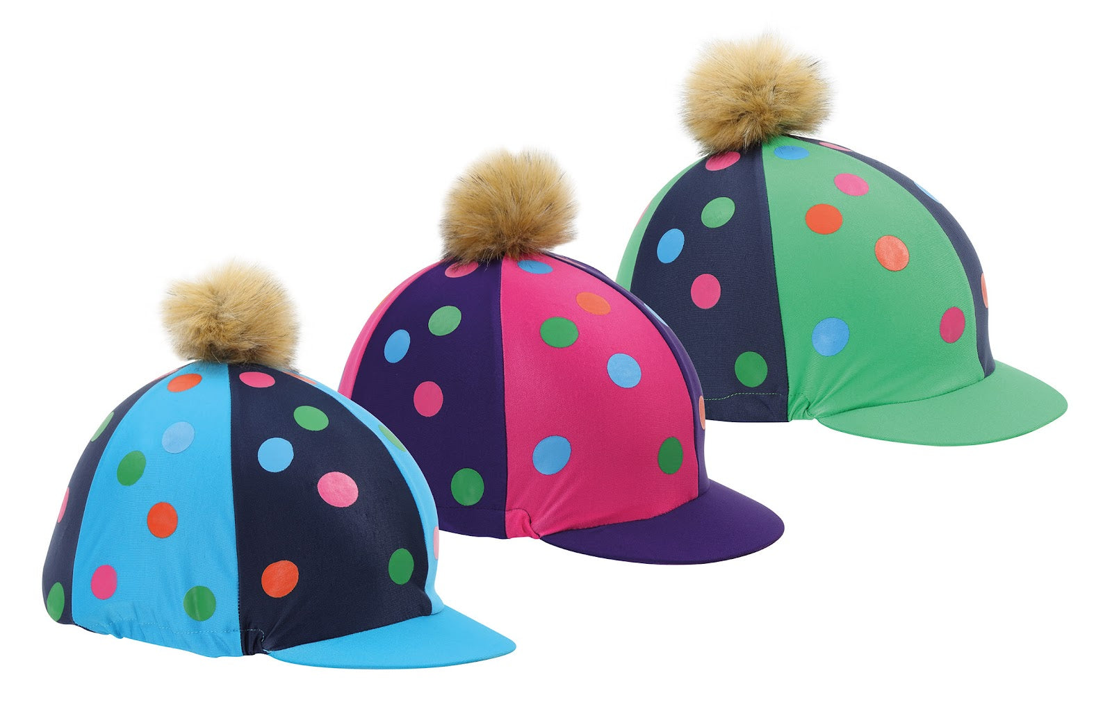 Shires Pompom Hat Cover w/spots(Grn/Nav%