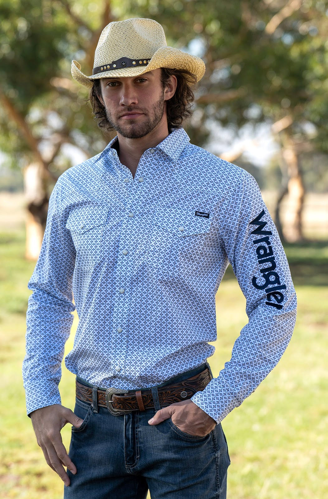 Wrangler Daniel L/S Shirt(Nvy/Tan XL%