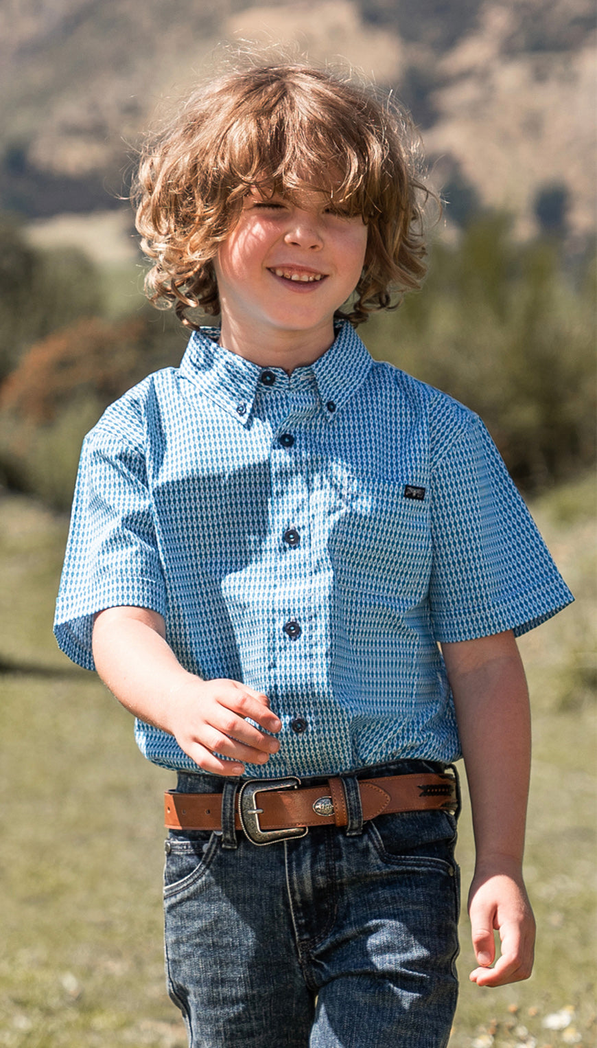 C-PureWestern Boy Brent Shirt(Blu/Rd 8%