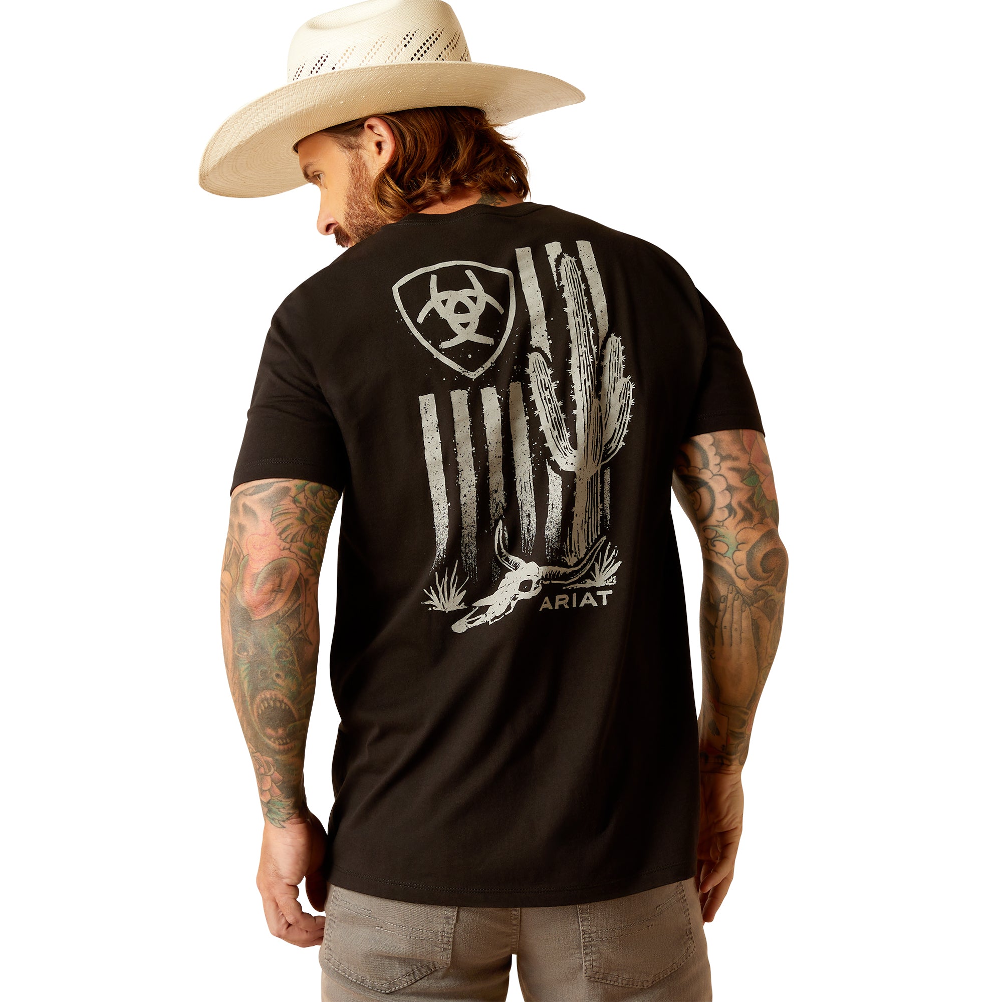 Ariat Mens Cactus Flag S/S Tee % Black / Large
