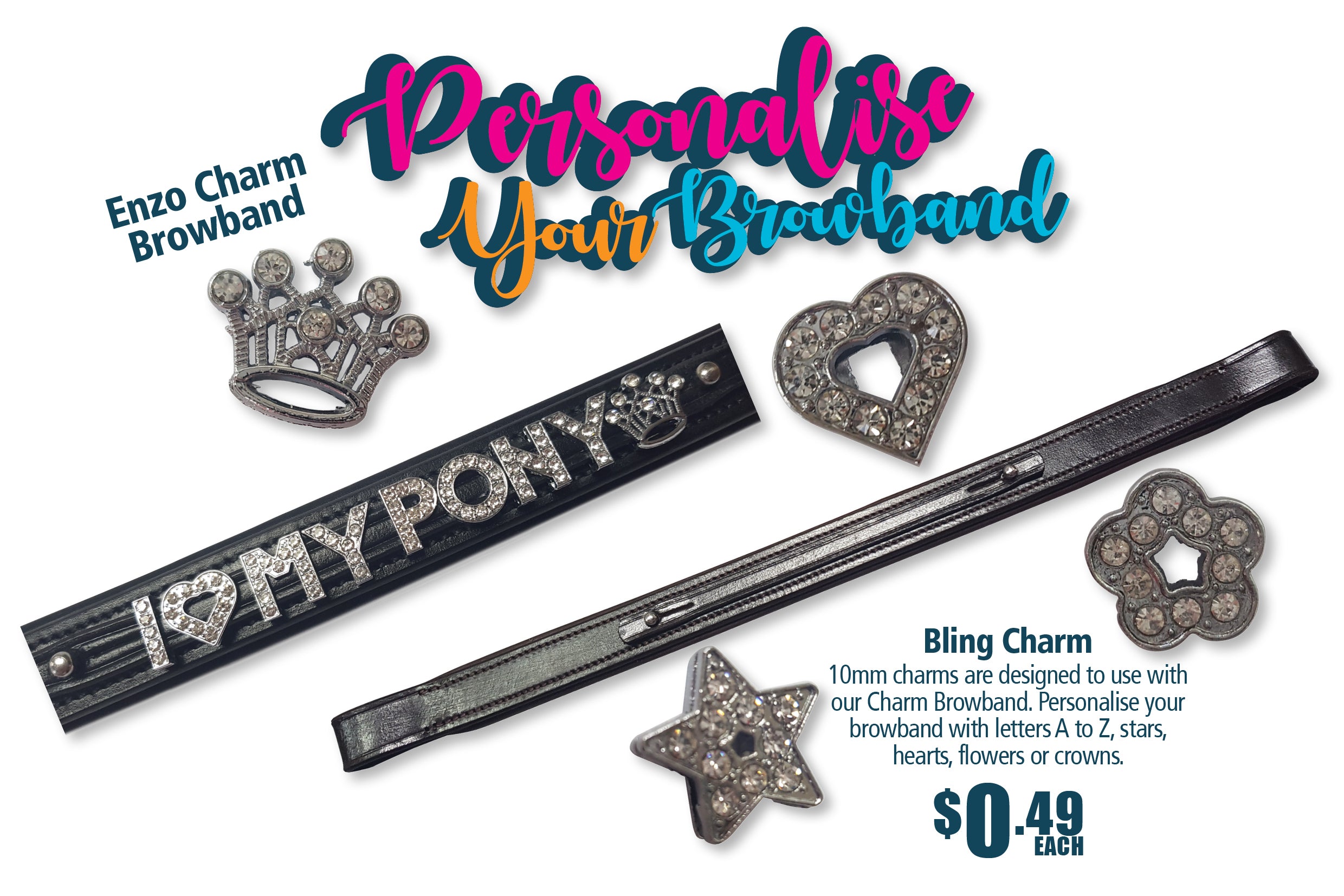 Enzo Charm Browband Black / Small Pony