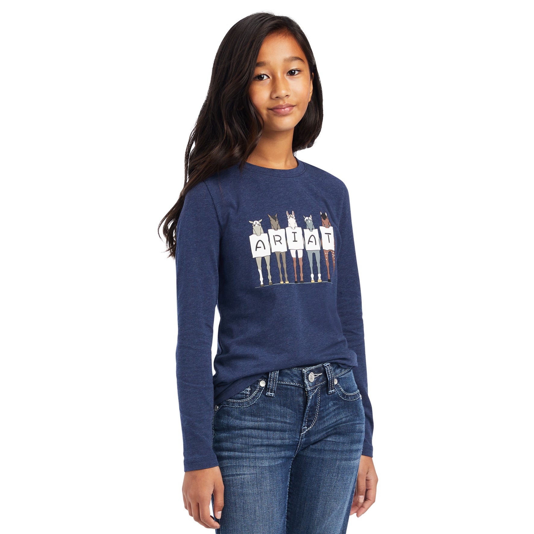 C-Ariat Kids Fan Club Long Sleeve Shirt (S Navy)%
