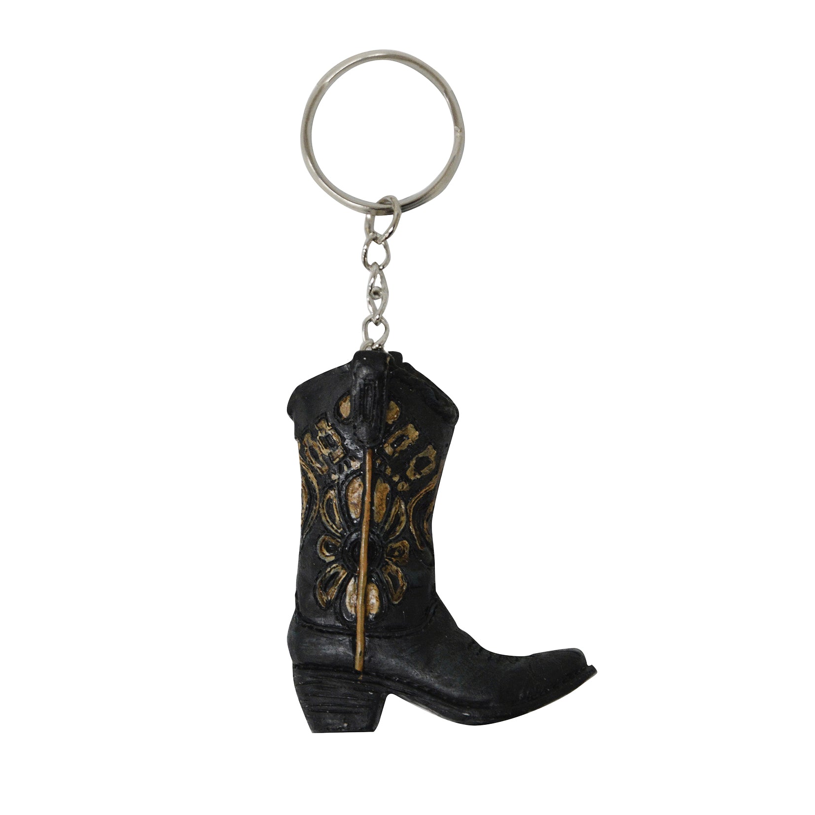 Pure Western Boot Black Flower Keychain%