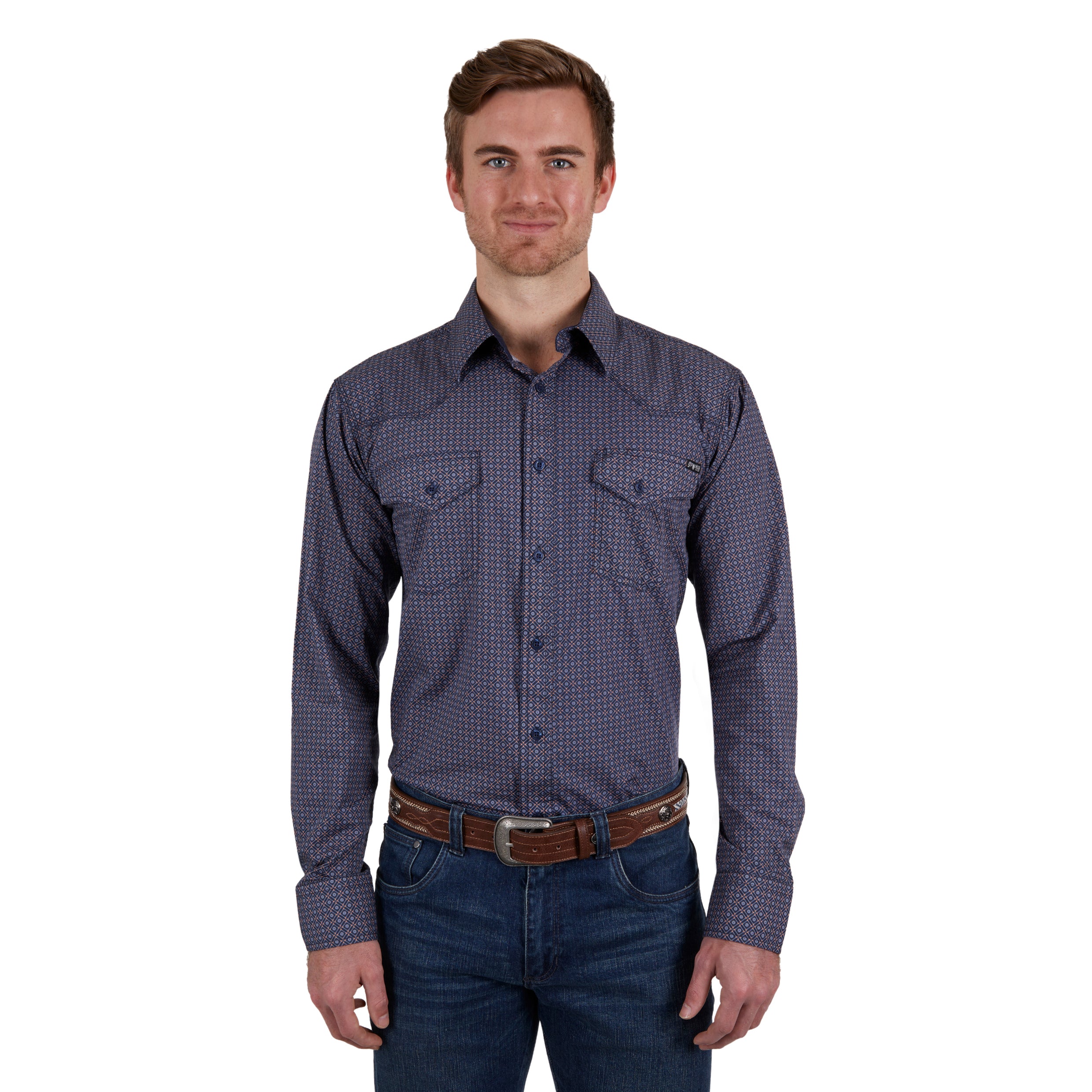 Pure Western Mens Avondale Shirt Navy / Large