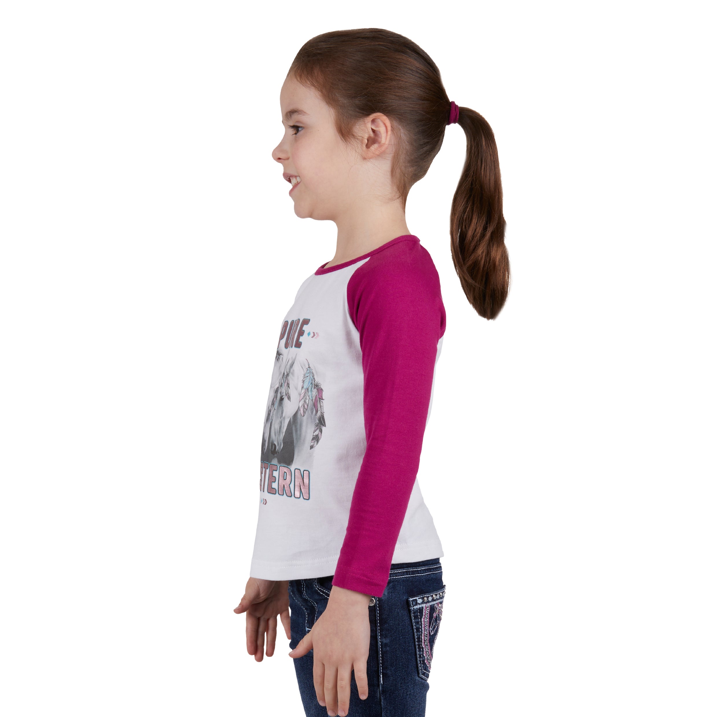 Pure Western Girls Ela LS Tee % White/Raspberry / 10