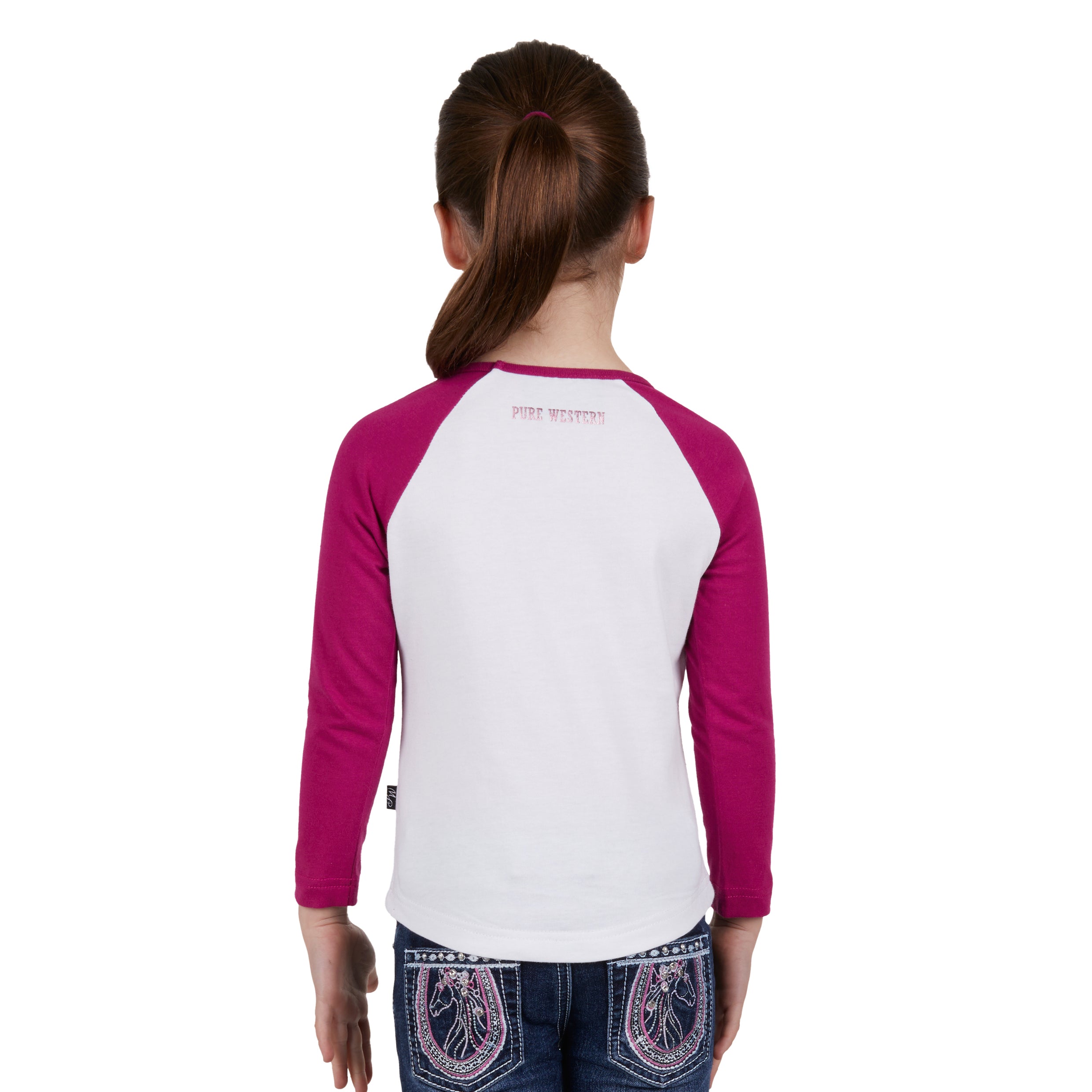 Pure Western Girls Ela LS Tee % White/Raspberry / 10