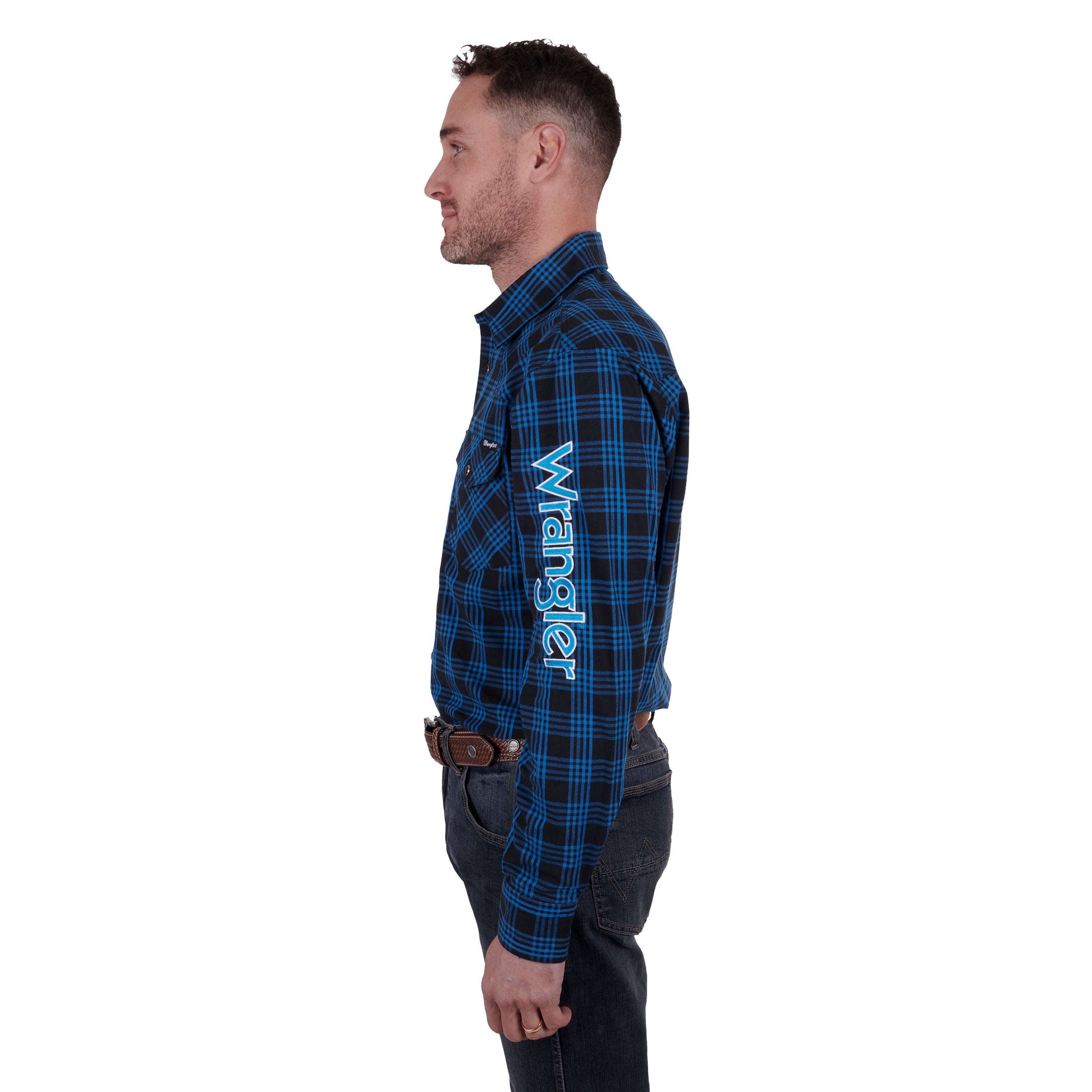 Wrangler Mens Betts Logo Shirt % Blue/RBlue / Large