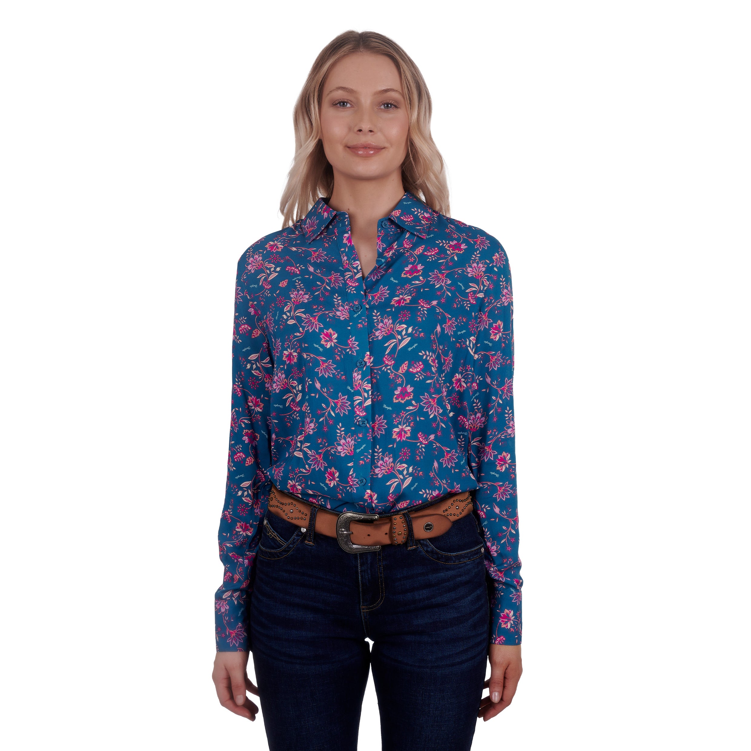 Wrangler Wms Leah LS Shirt % Teal/Pink / 10