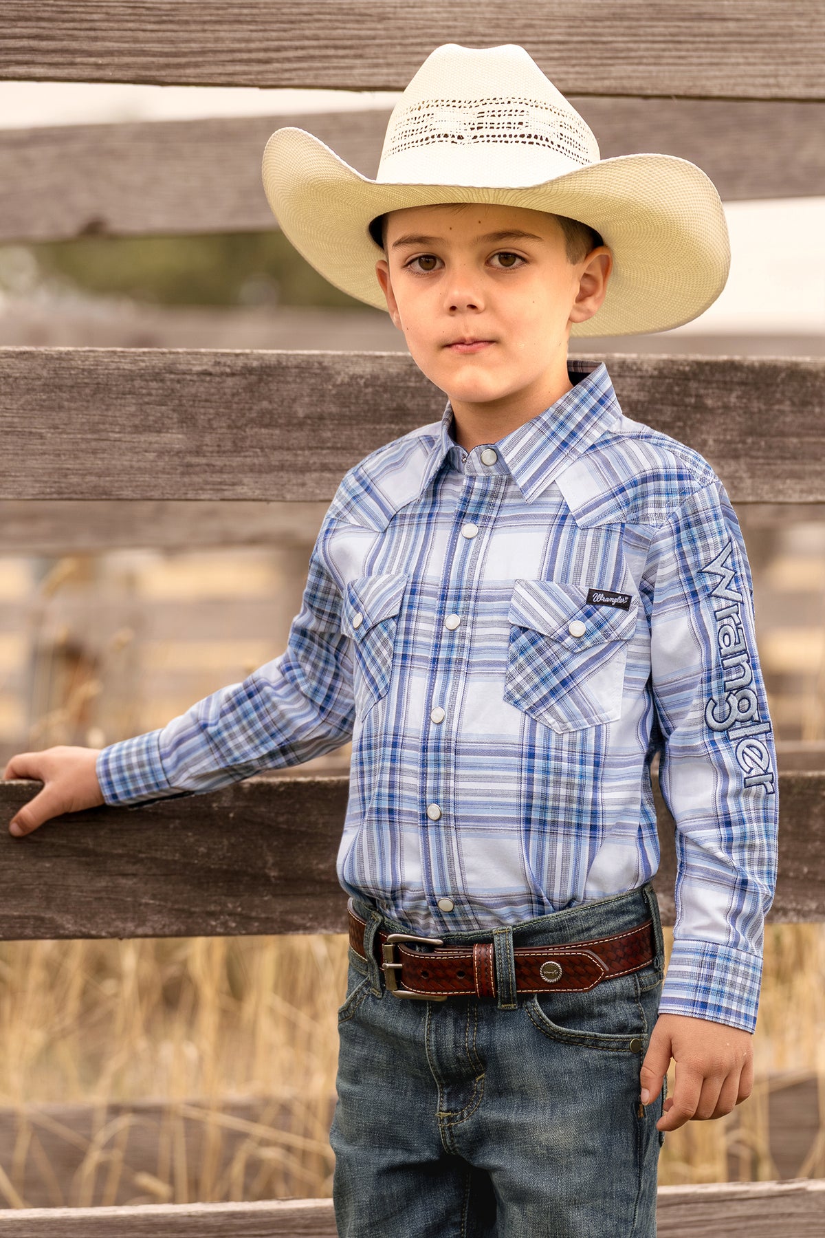 Wrangler Boys Eric Check Logo Western Long Sleeve Shirt